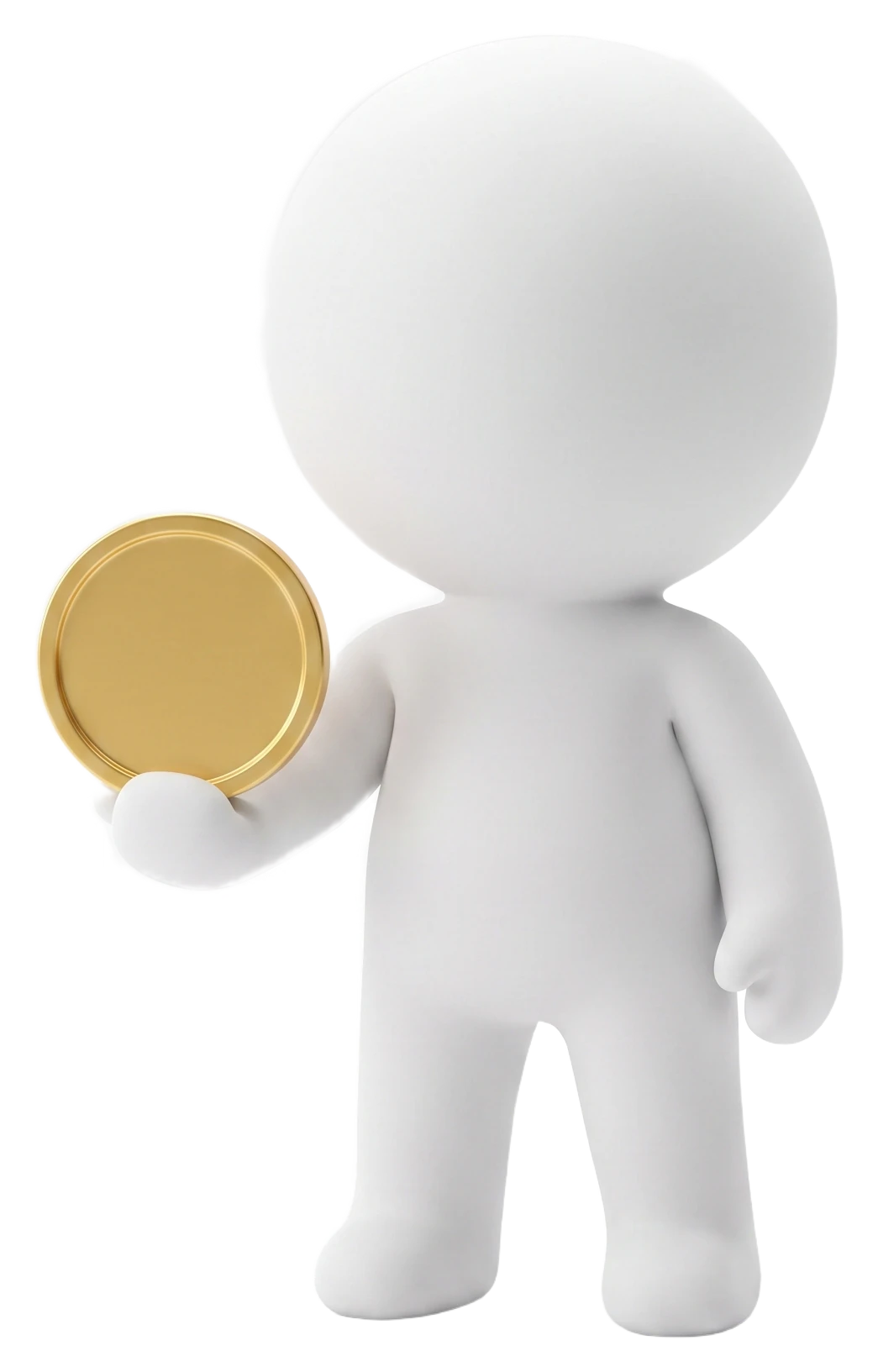 A white figure standing calmly, holding a gold coin in one hand